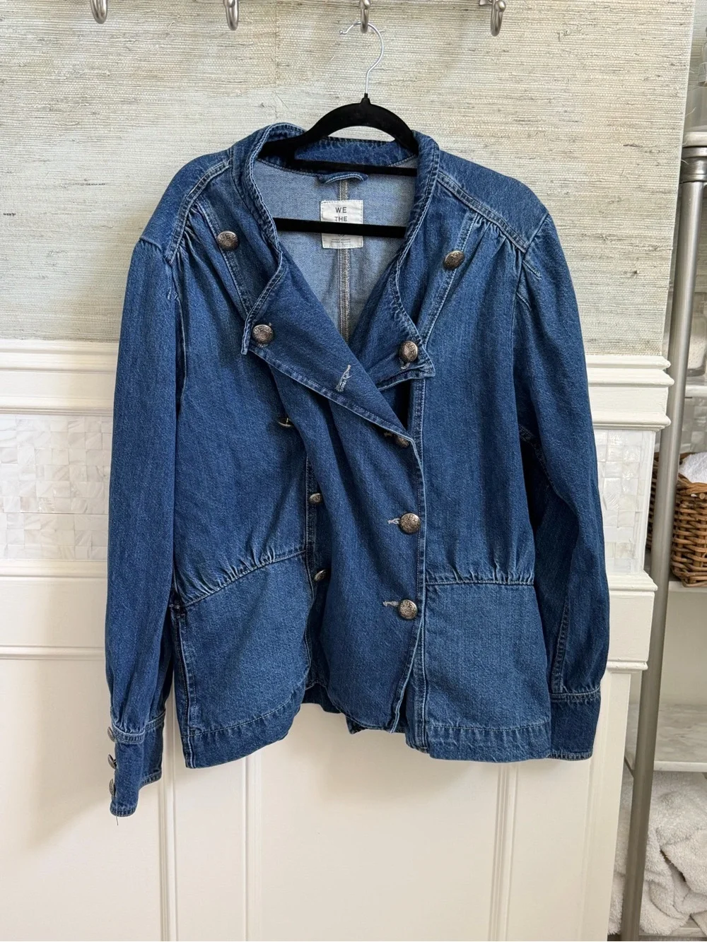 Large we the free people Imogene denim officer jacket jean double breasted blue